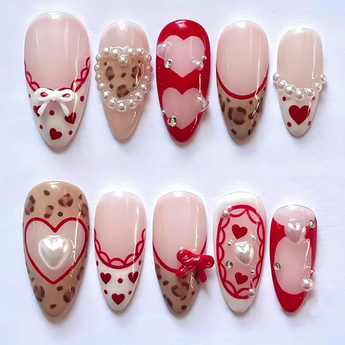 Romantic Heart-Themed Press-On Nail Art Bowlift