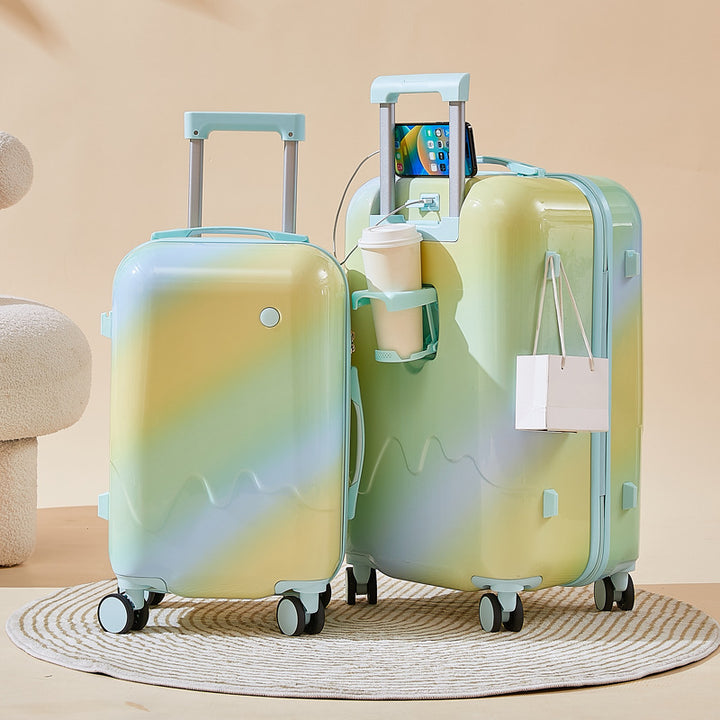 Unisex Functional Hardshell Carry-On Suitcase with Drink Holder Bowlift