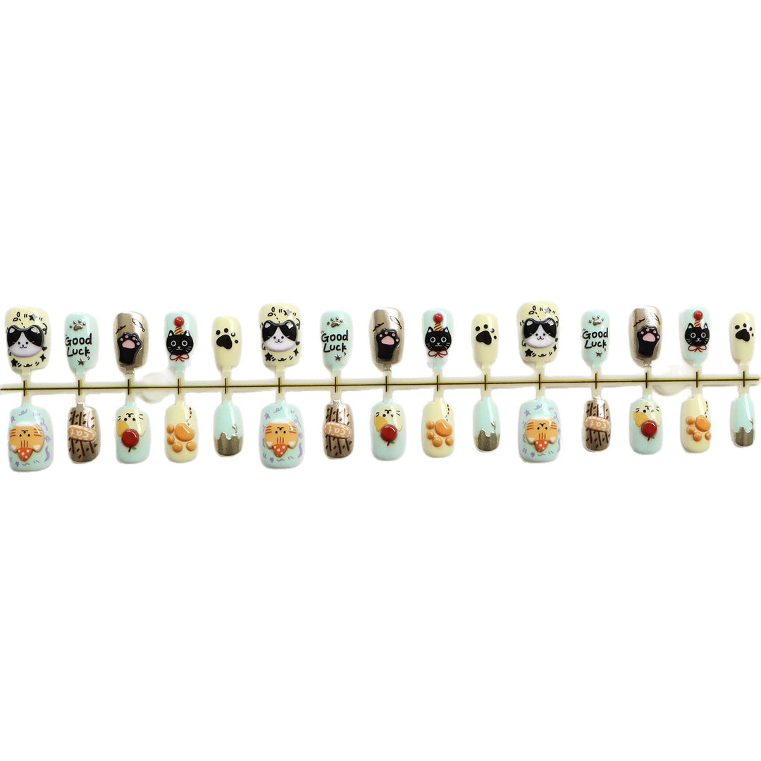 Whimsical Animal-Themed Press-On Nail Art Set Bowlift