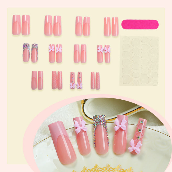 Decorative Nail Art Press-On Set with Bow and Gem Accents Bowlift