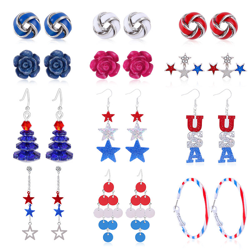 Women's lightweight star earrings with enamel flag design and fishhook Bowlift