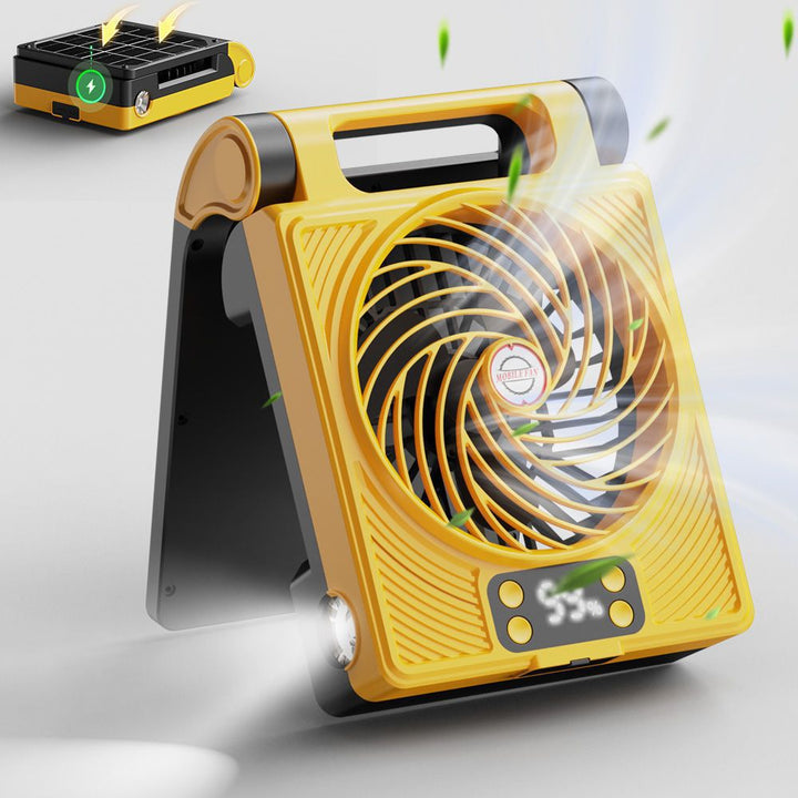 Unisex portable folding rechargeable battery fan with LED flashlight and solar charging function Bowlift