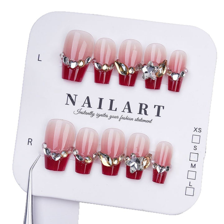 Elegant Artificial Nails with Shimmering Gradient Color and Floral Accents Bowlift