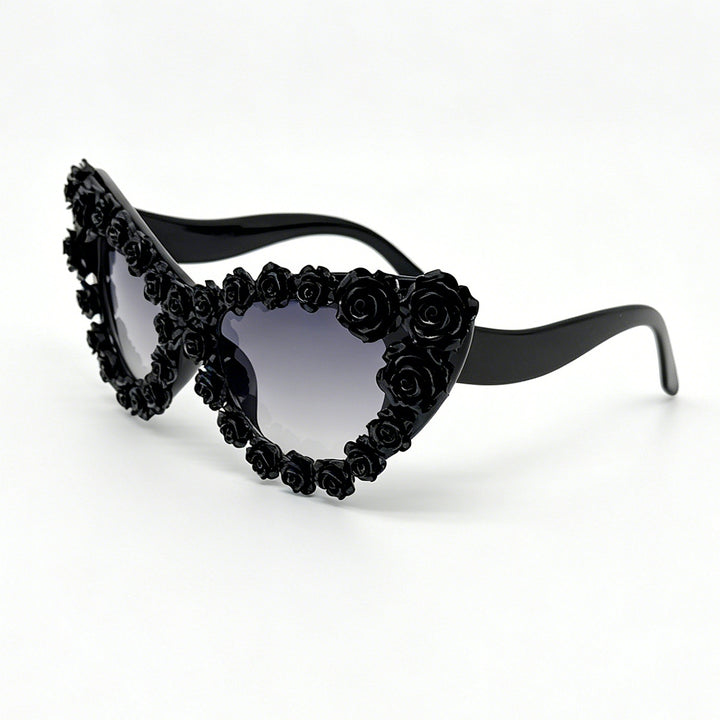 Women's Heart-Shaped Sunglasses with Floral Application Bowlift