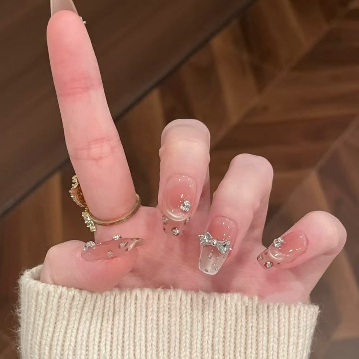 Decorative Press-On Nail Art Set with Cute Bow Accents Bowlift