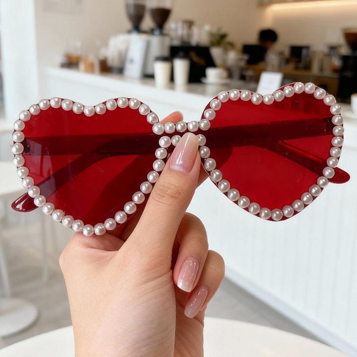 Heart-Shaped Pearl-Accent Sunglasses Bowlift