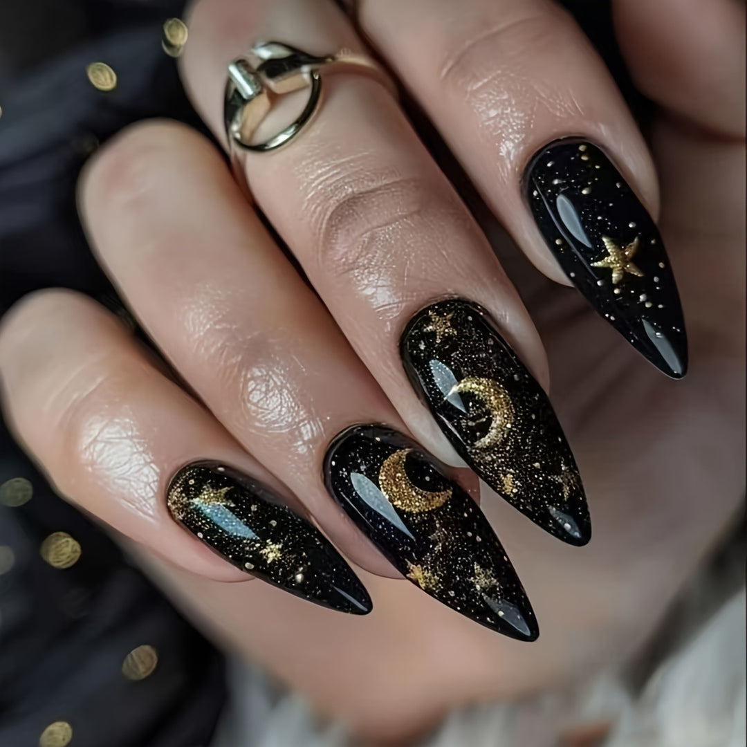 Glamorous nail art in moon and star design Bowlift