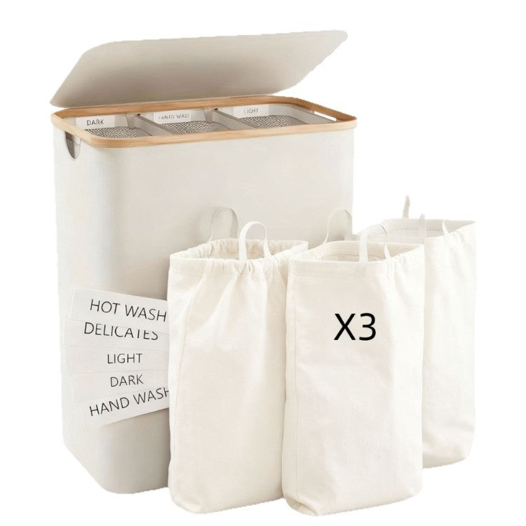 Laundry separation system with three compartments and removable inner pockets Bowlift