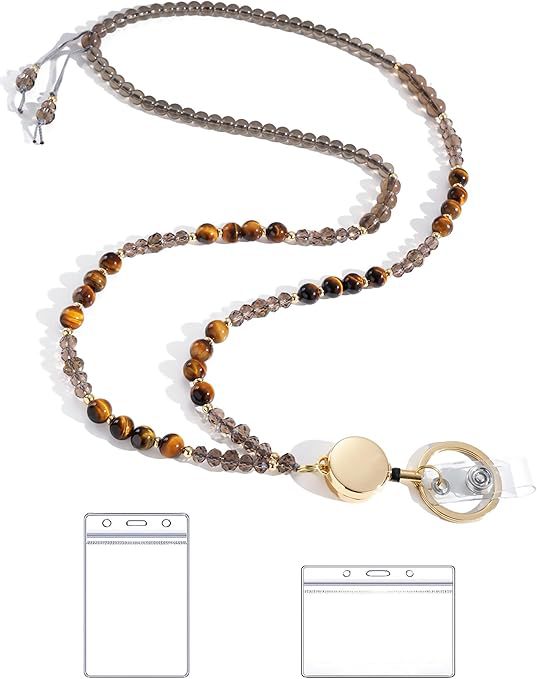 Beaded Lanyard with Retractable ID Holder Bowlift
