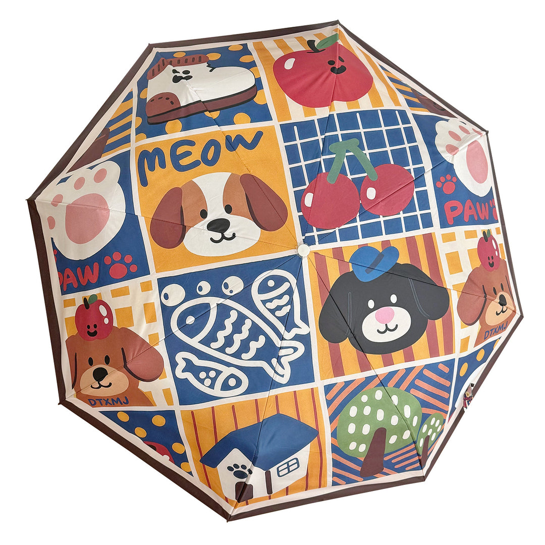 Ladies Foldable Umbrella with Playful Animal Designs Bowlift