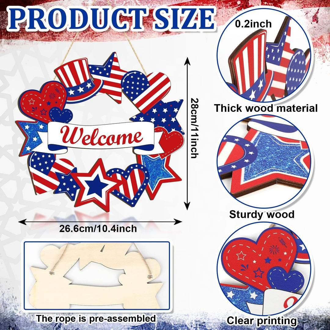 Unisex nan more patriotic wooden door wreath with star and heart motifs and hanging rope Bowlift