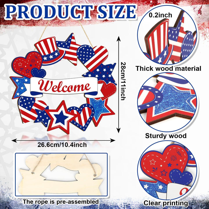 Unisex nan more patriotic wooden door wreath with star and heart motifs and hanging rope Bowlift