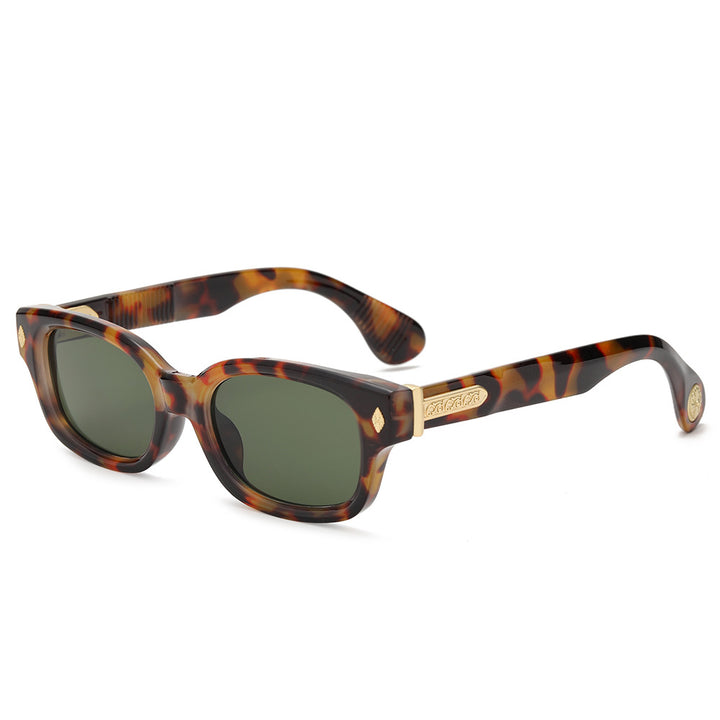 Retro Rectangular Polarized Acetate Sunglasses with Embossed Temples Bowlift
