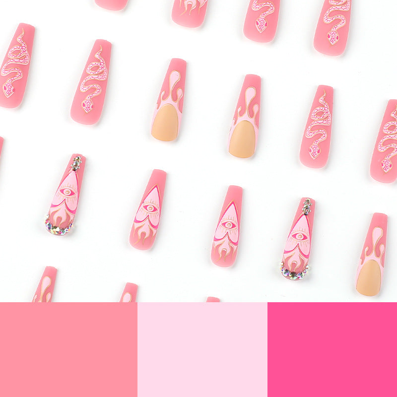 Artful Nail Extensions with Snake and Flower Decoration Bowlift