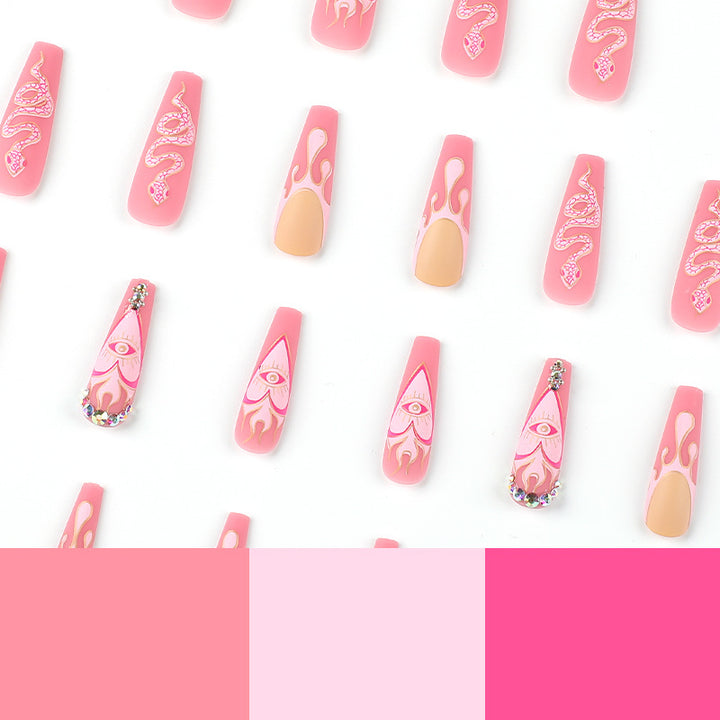 Artful Nail Extensions with Snake and Flower Decoration Bowlift