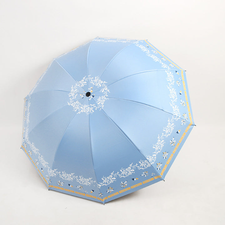 Ladies Elegant Folding Umbrella with Floral Patterns Bowlift