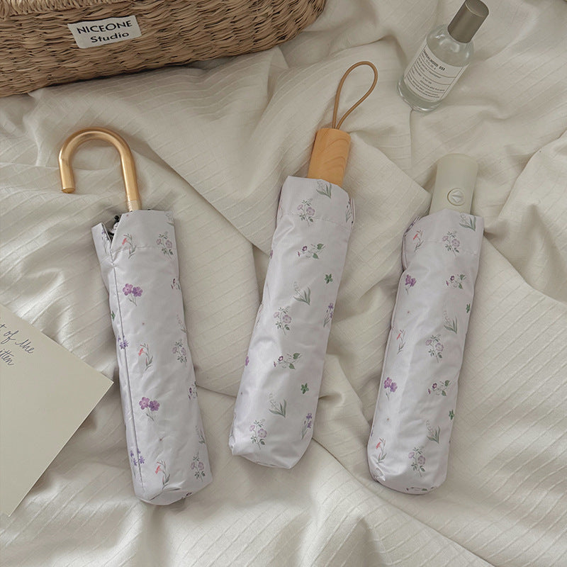 Ladies Folding Umbrella with Elegant Flower Design Bowlift