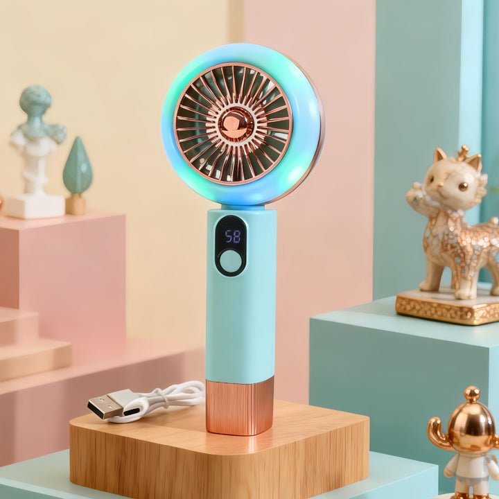 Ladies Portable Hand Fan with LED Color Changing Bowlift