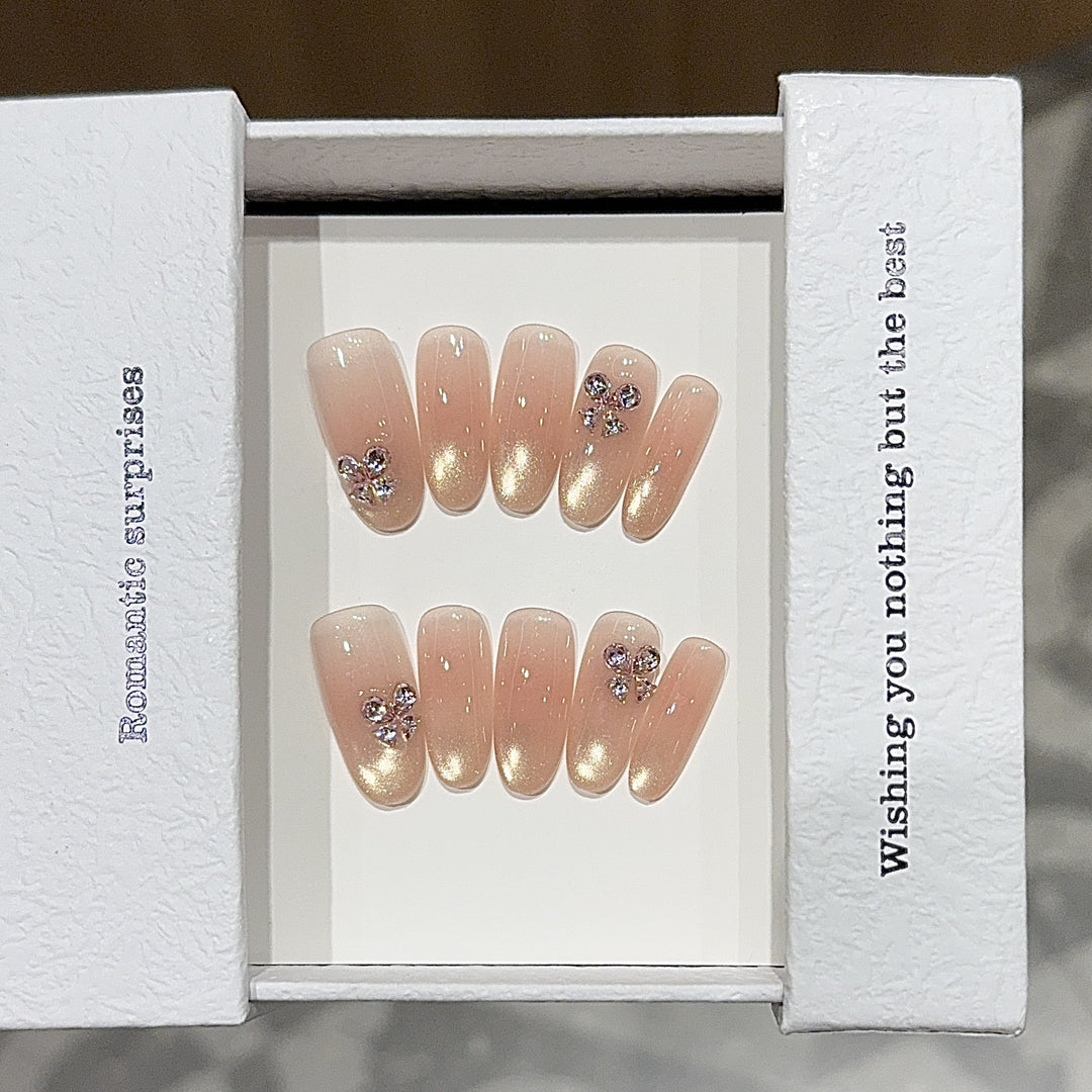 Elegant artificial nails with glitter and floral design Bowlift