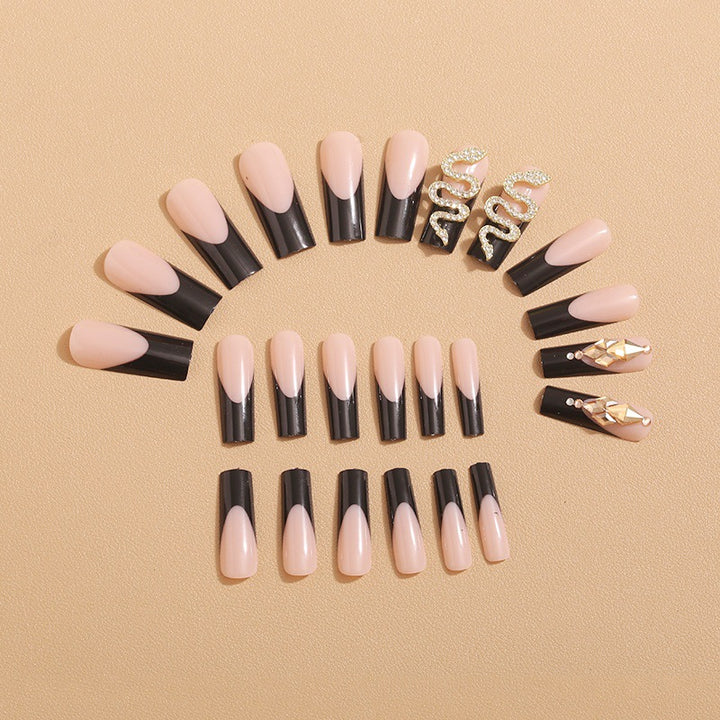 Artificial nails with Elegant Snake and Rhinestone Decorations Bowlift