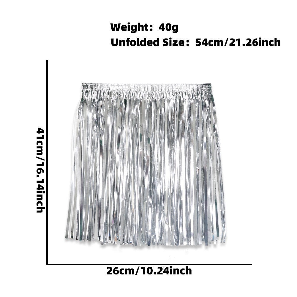 Women's nan metallic foil fringe hula skirt with elastic waistband party costume Bowlift