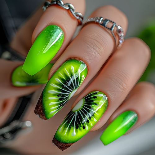 Creative artificial nails with kiwi motif Bowlift