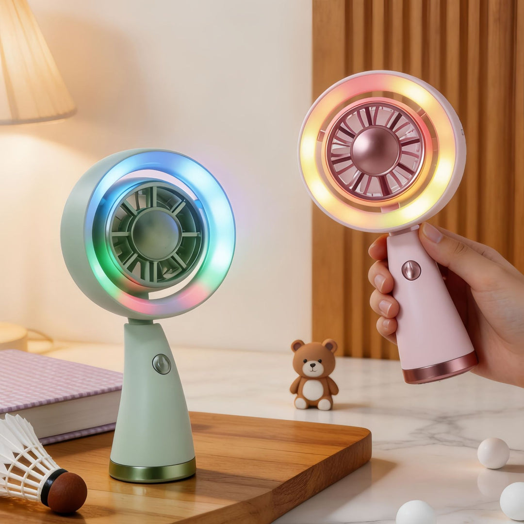 Women's Portable Mini Fan with Colorful LED Light Bowlift
