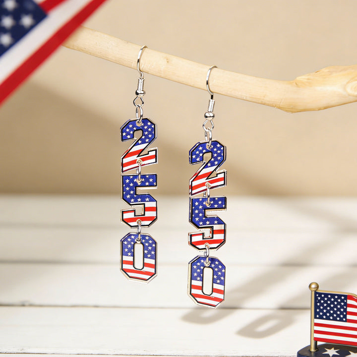 Women's acrylic statement earrings long pendant bow motif with patriotic print Bowlift