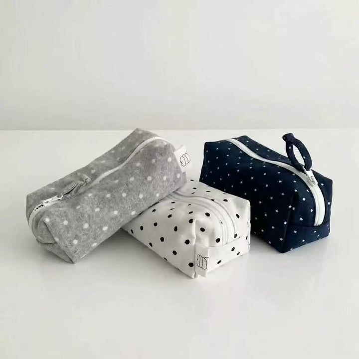Cotton Polka Dot Zip Organizer Pencil Pouch Bowlift