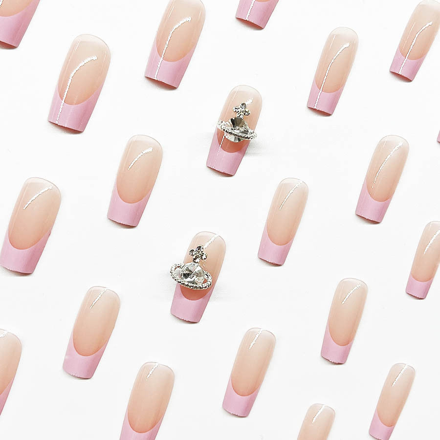 Acrylic nail set with luxurious floral and rhinestone decorations Bowlift