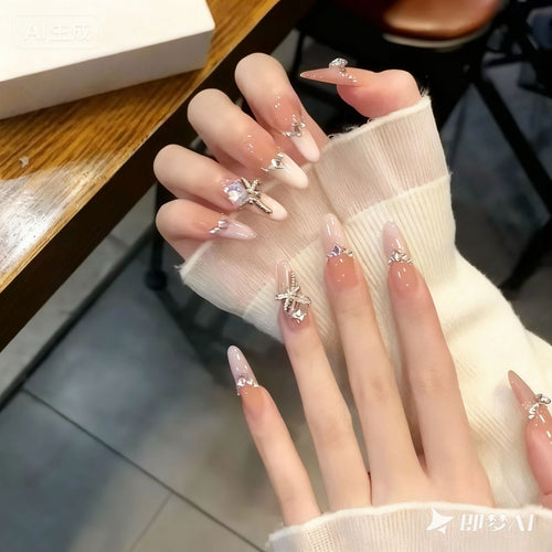 Artificial nail set with elegant crystal decorations and ombre effect Bowlift