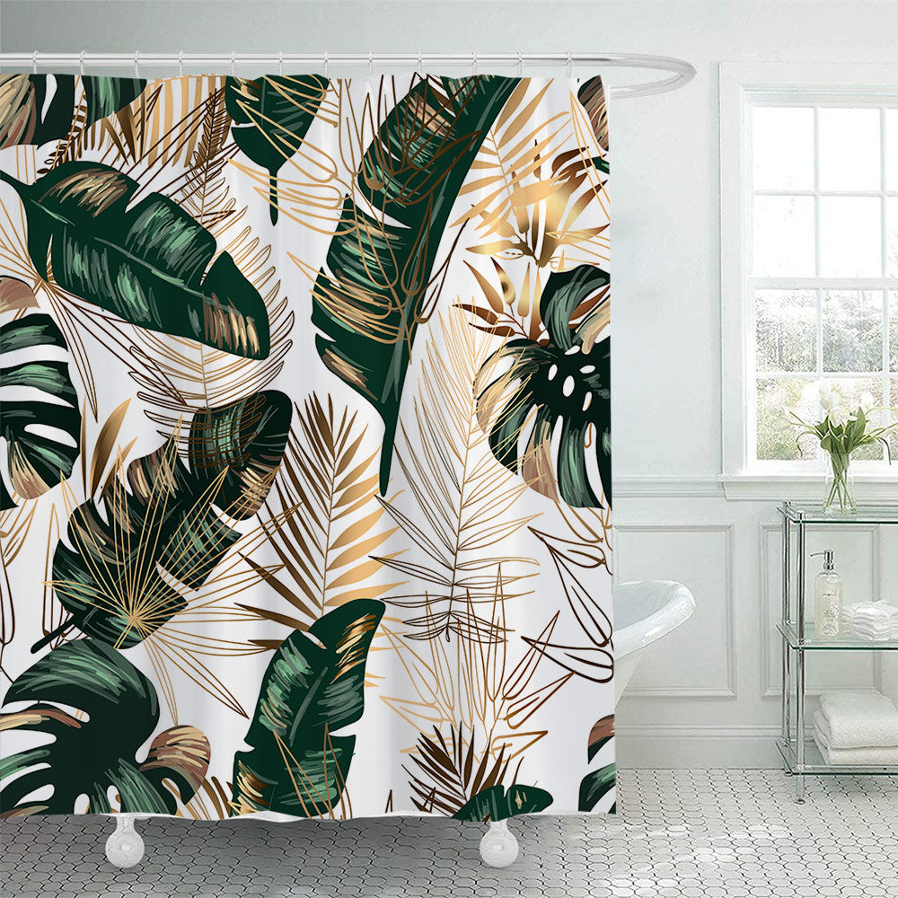 Tropical Leaf Print Shower Curtain Bowlift