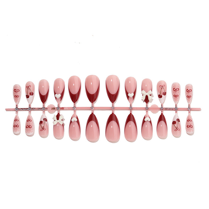 Decorative Press-On Nail Art Set with 3D Bow and Cherry Designs Bowlift