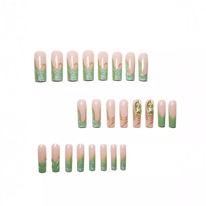 Artistic Press-On Nail Extensions with Gold Detailing Bowlift