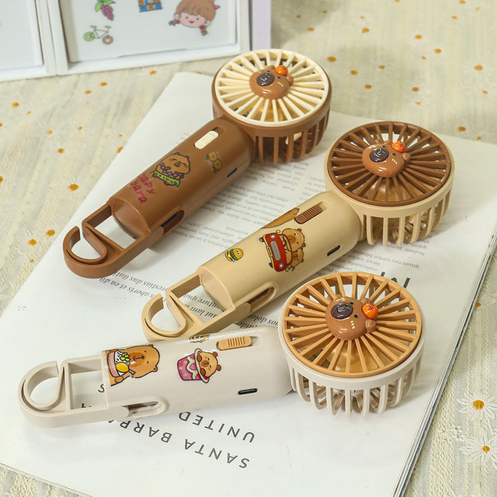 Women Portable Hand Fan with Cute Bear Design and LED Lighting Bowlift