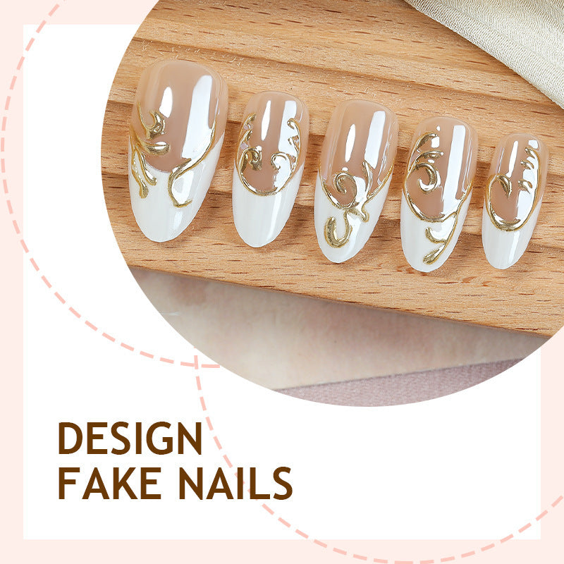 Acrylic nail set with elegant golden decorations Bowlift