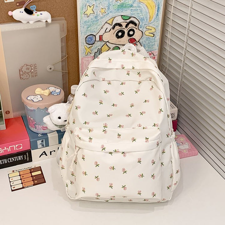 Backpack with Floral Design and Practical Compartments Bowlift