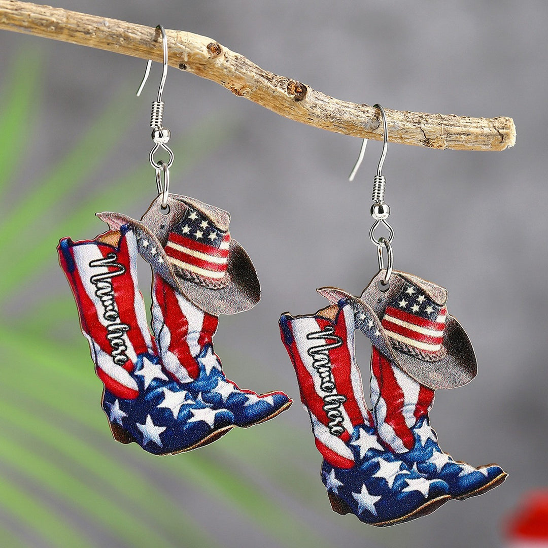 Women's handmade acrylic earrings can holder with patriotic flag motif and fish hook closure Bowlift