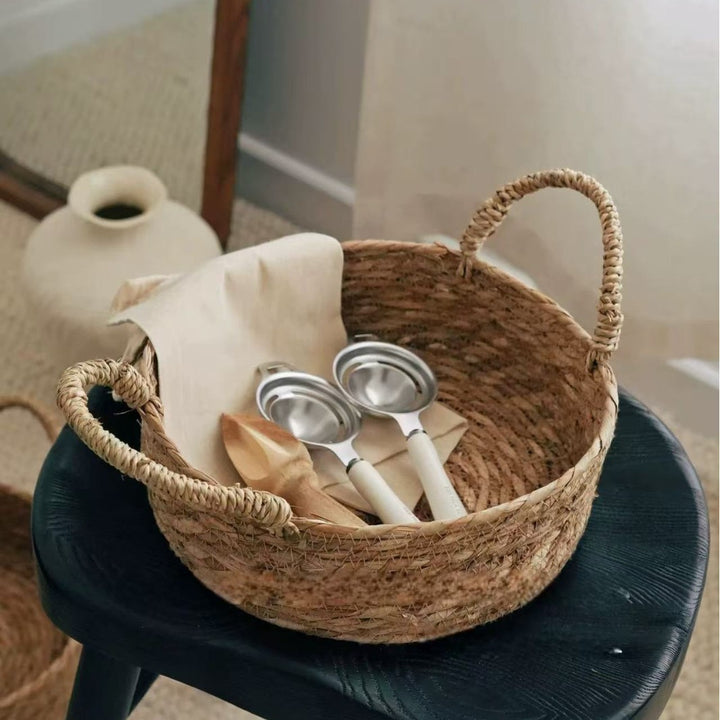 Handwoven storage basket with handles Bowlift