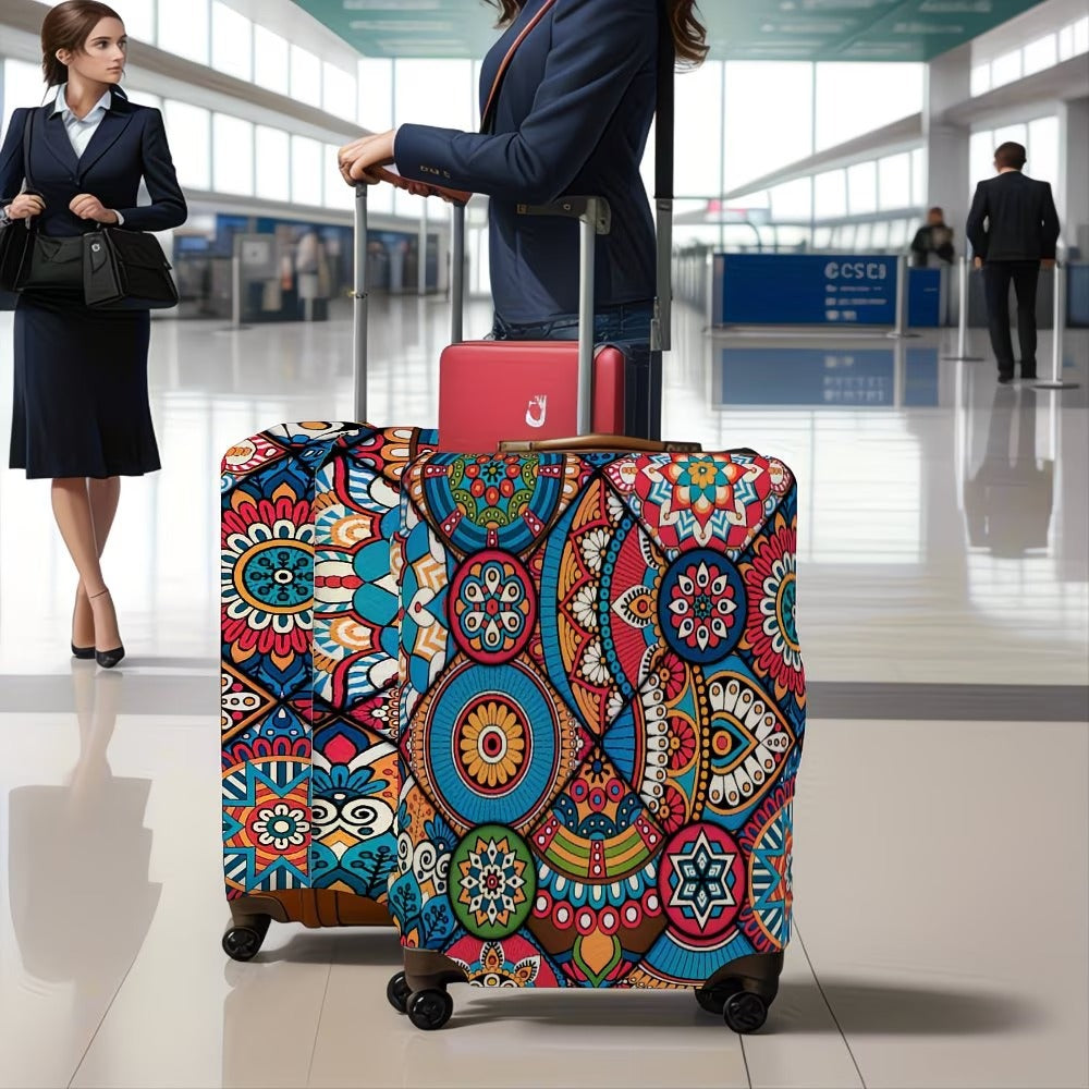 Unisex nan elastic suitcase cover with mandala pattern and telescopic handle compatibility Bowlift