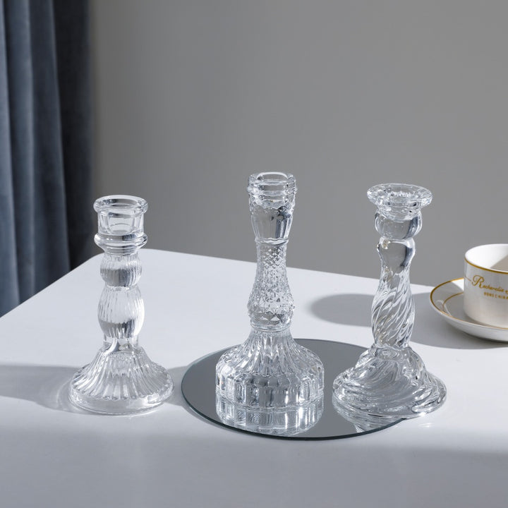 Tall Pressed Glass Decorative Candlestick Holder Bowlift