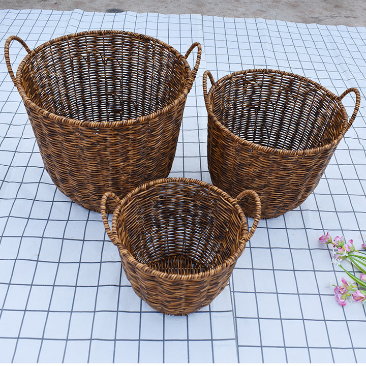 Artisan Woven Round Storage Basket Bowlift