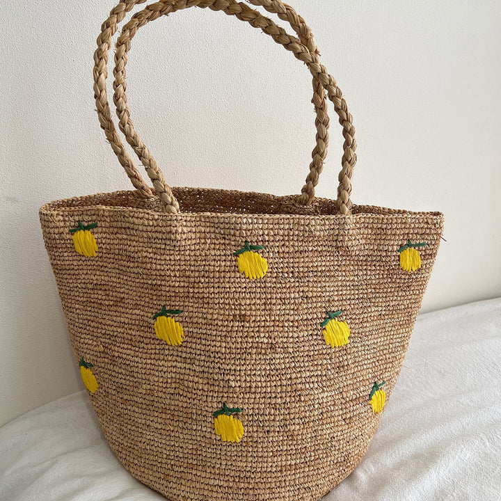 Handmade straw bag with colorful lemon design Bowlift