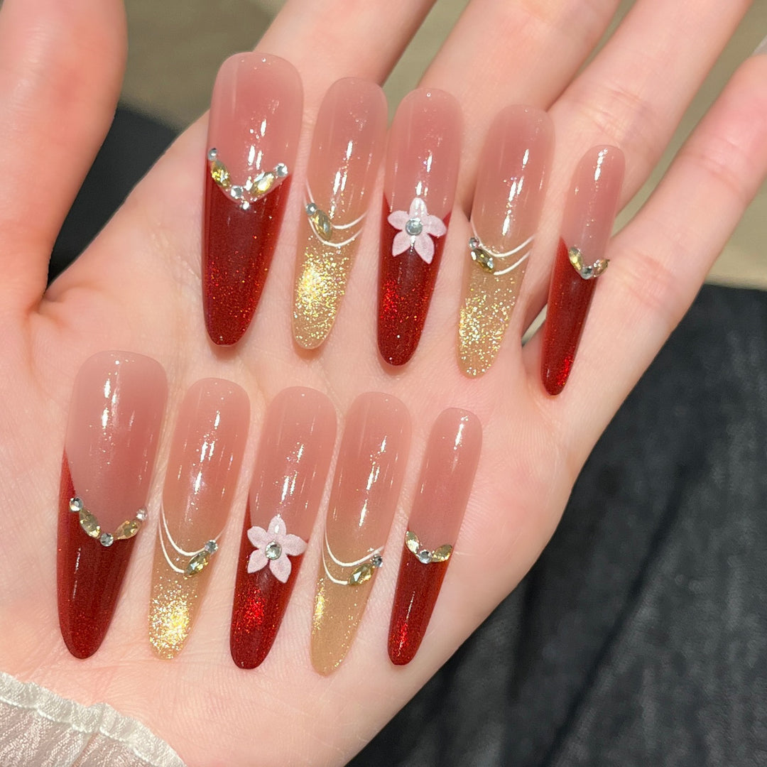Decorative Long-Stiletto Press-On Nail Art Bowlift