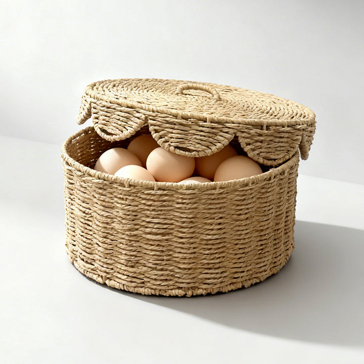 Rustic storage basket with lid Bowlift