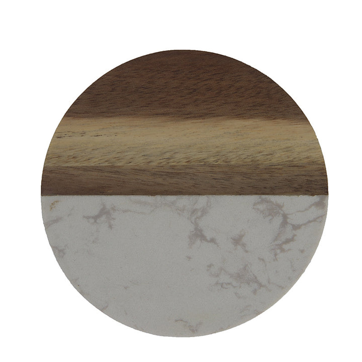 Marble pattern and acacia wood serving coaster board with rounded corners Bowlift