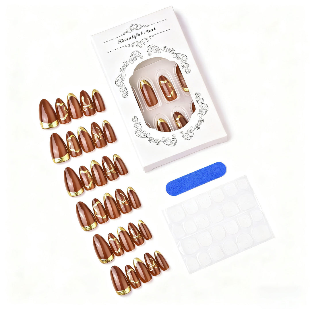 Elegant artificial nails with gold accents Bowlift