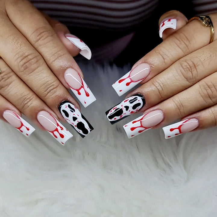 Gothic Blood-Spatter Acrylic Nail Art Extensions Bowlift