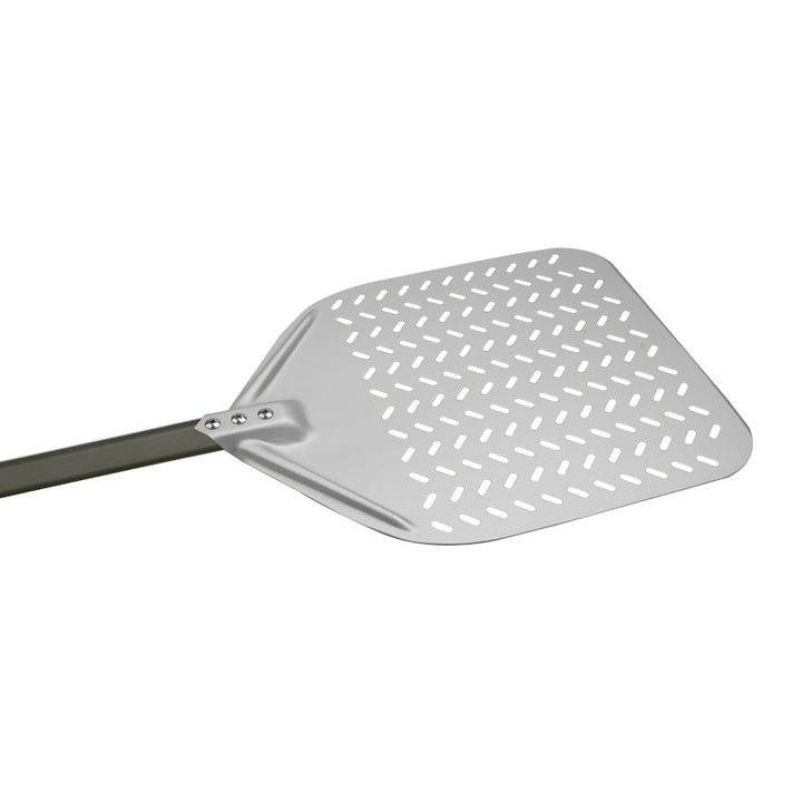 perforated aluminum pizza peel with long ergonomic reinforced handle Bowlift