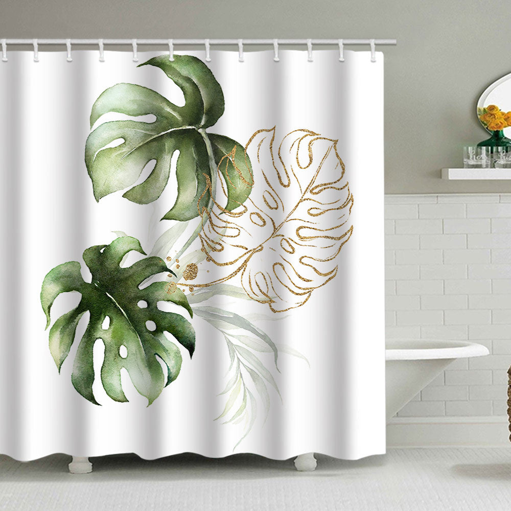 Botanical Leaf Pattern Shower Curtain Bowlift
